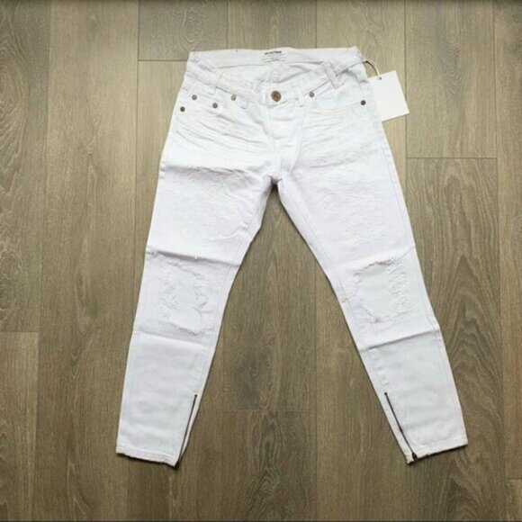 Revolve One Teaspoon White Freebirds Skinny Jeans Denim Ankle Zip lowrise Sz 25 - Picture 2 of 15